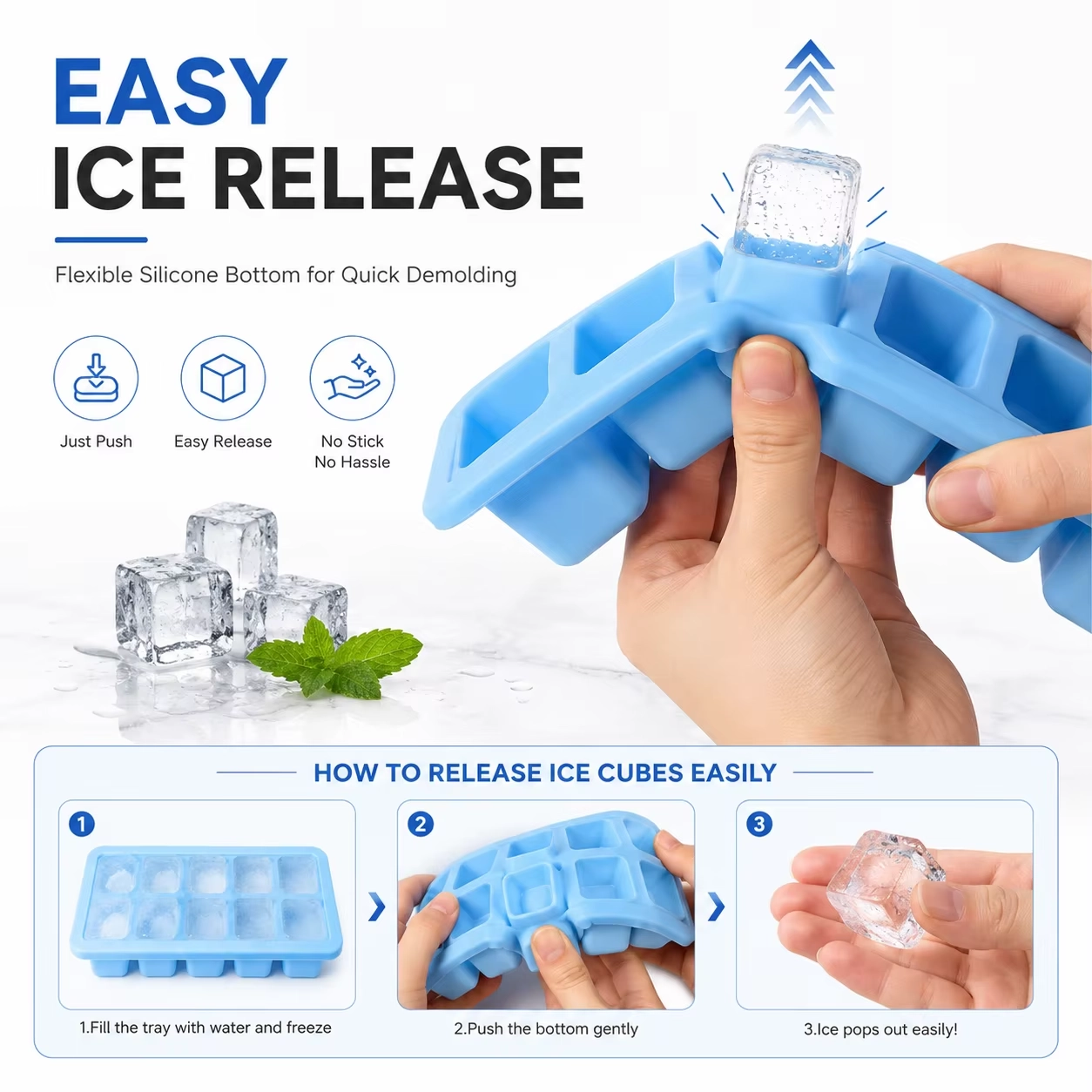 10 Compartment Silicone Ice Cube Tray with Optional Lid