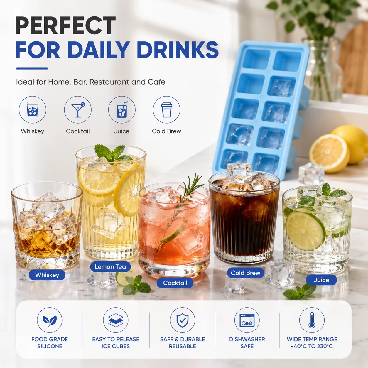 10 Compartment Silicone Ice Cube Tray with Optional Lid