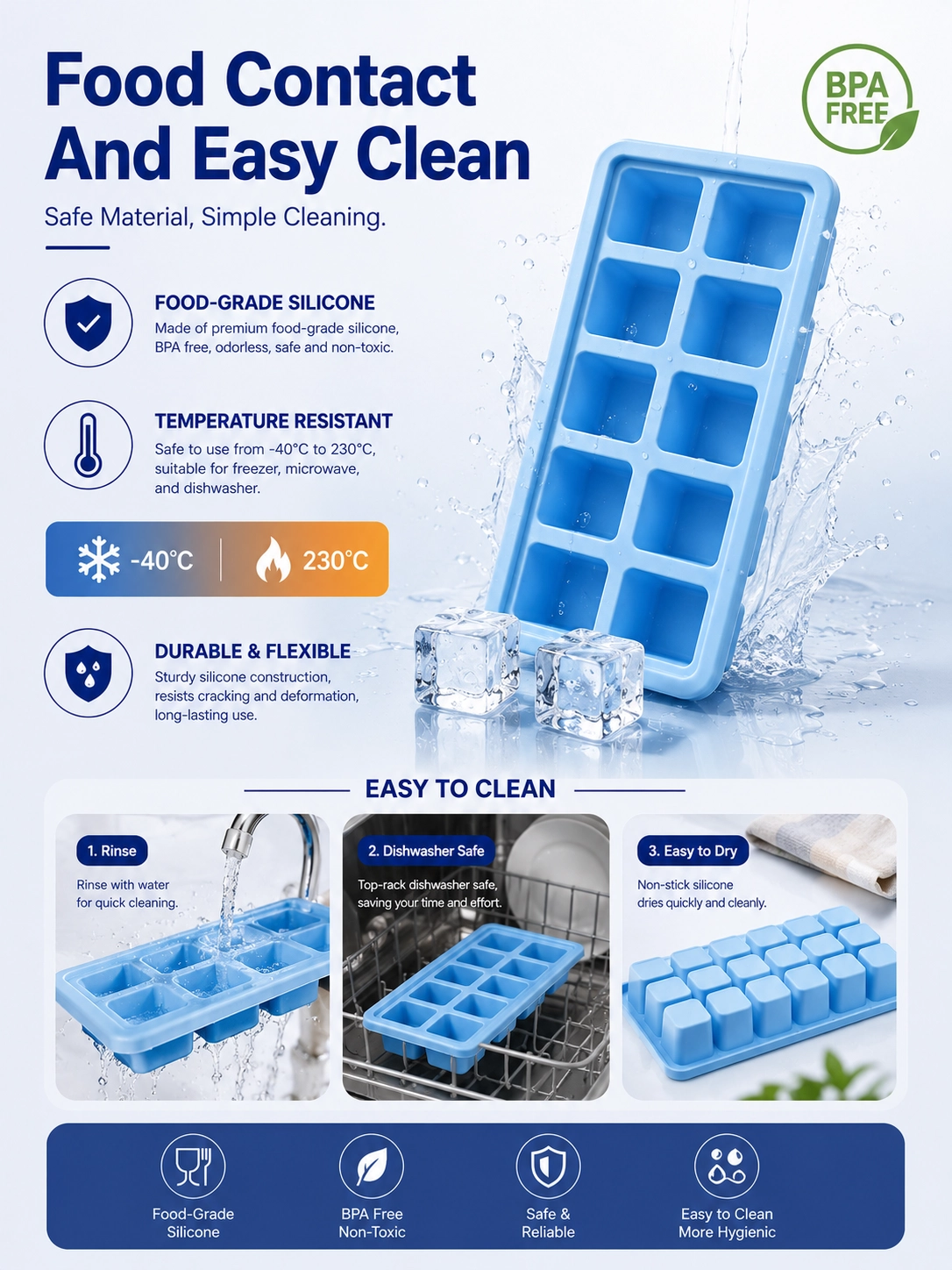 10 Compartment Silicone Ice Cube Tray with Optional Lid