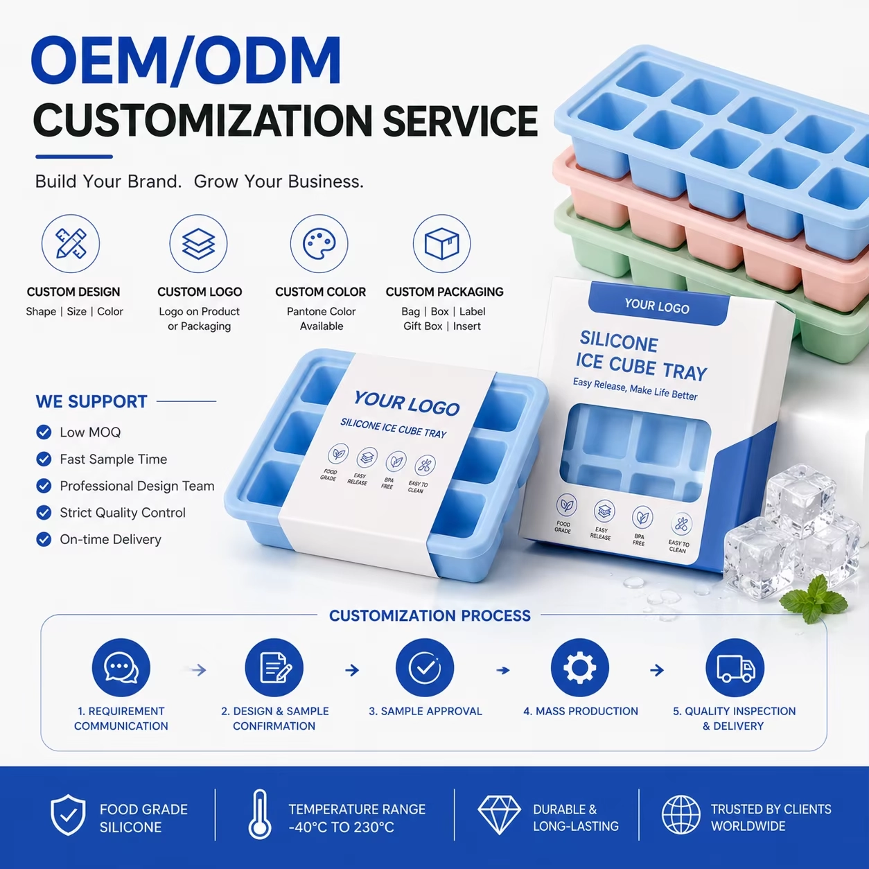 10 Compartment Silicone Ice Cube Tray with Optional Lid